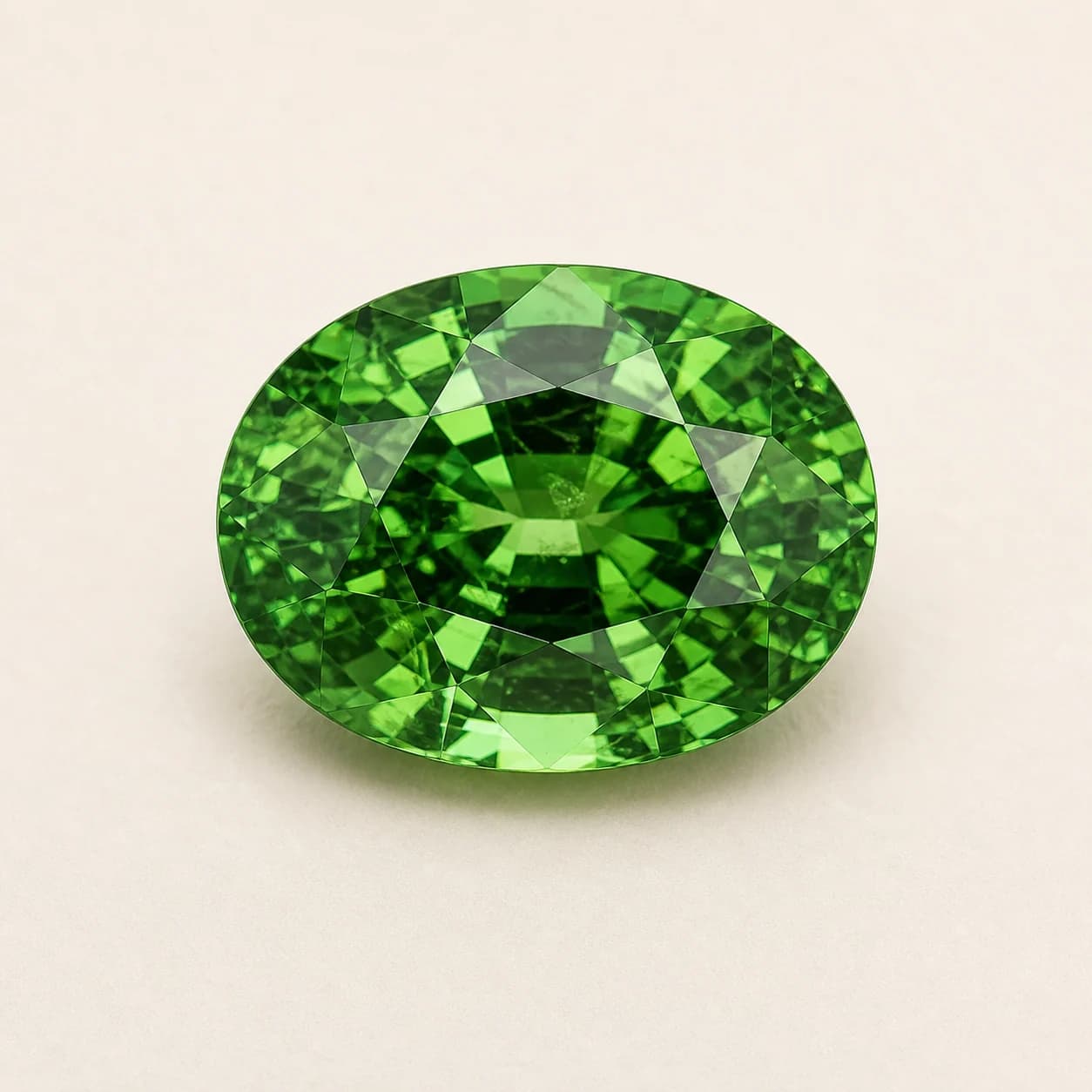 Tsavorite Garnet 2.48ct loose gemstone on a warm ivory background